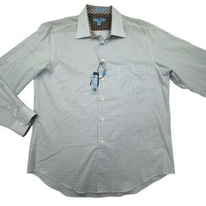 Egara Shirt Mens XL Blue Gingham Long Sleeve Chest Pocket Button Down Slim Fit